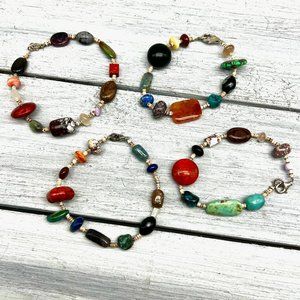 111. Gorgeous artisan 4 bracelet set. Turquoise & semi-precious stones.